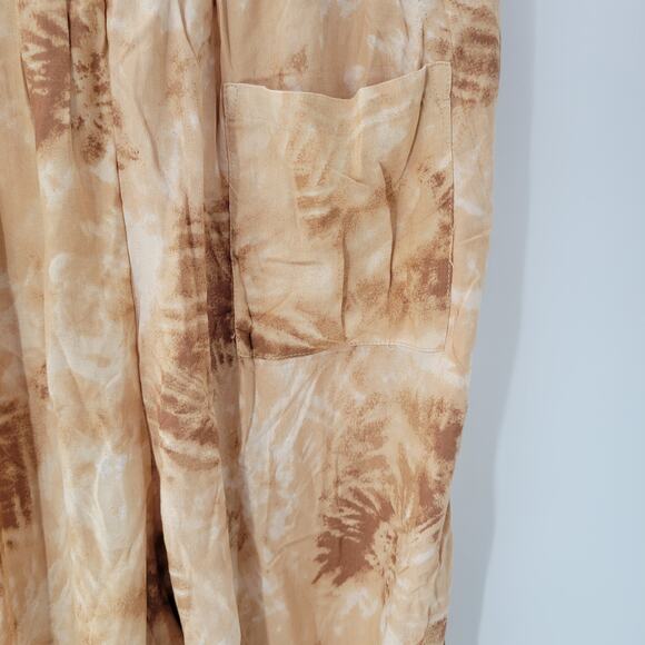 Japna Womens Joggger Jumpsuit M Brown Tie Dye‎ V Neck Boho Keyhole Smocked Waist - Picture 8 of 14